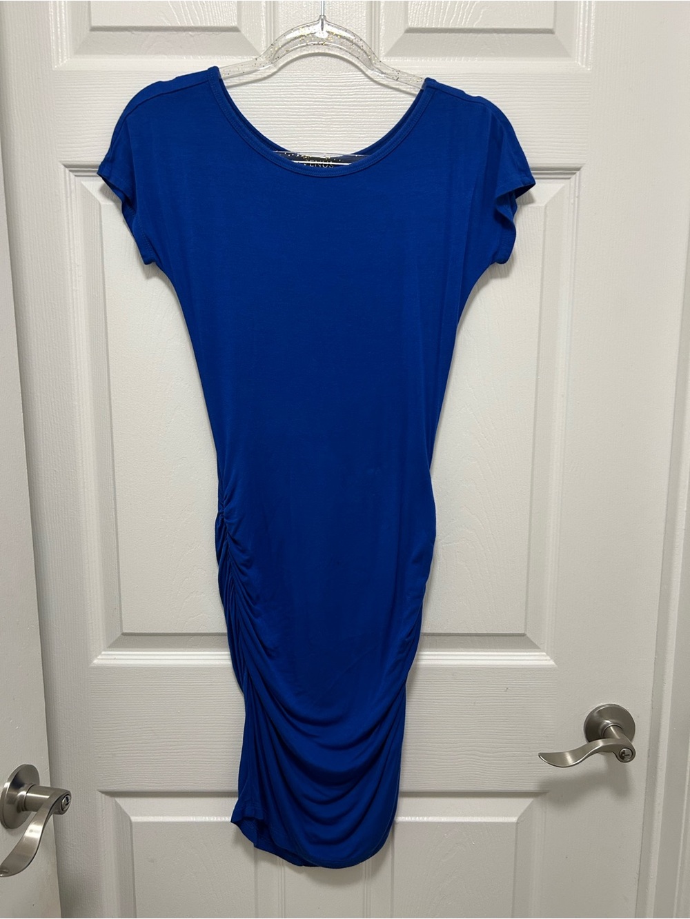 VENUS Royal Blue Ruched Midi Sheath Dress